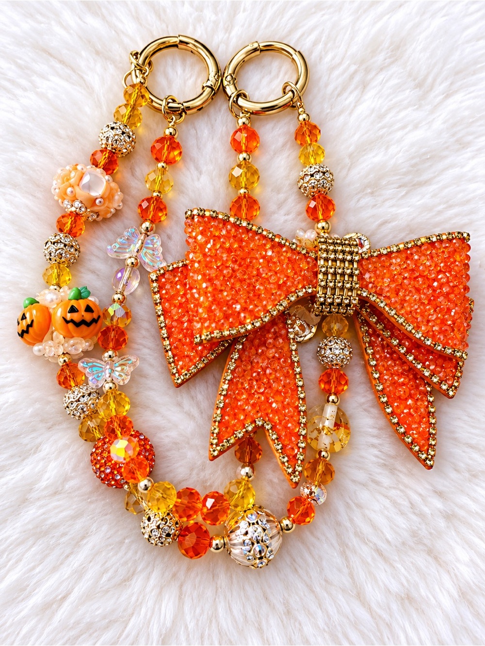 Crystal Bow Butterfly Keychain bag Charm - handmade